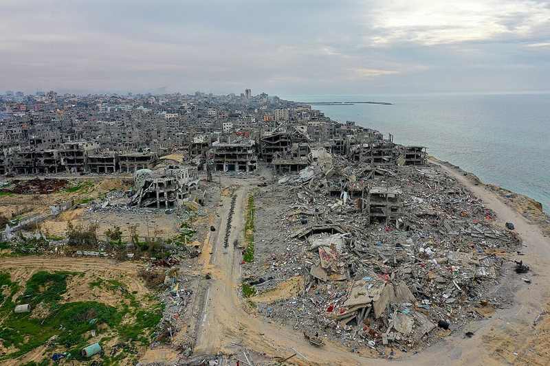 Aerial view of destruction in Gaza's Beach refugee camp