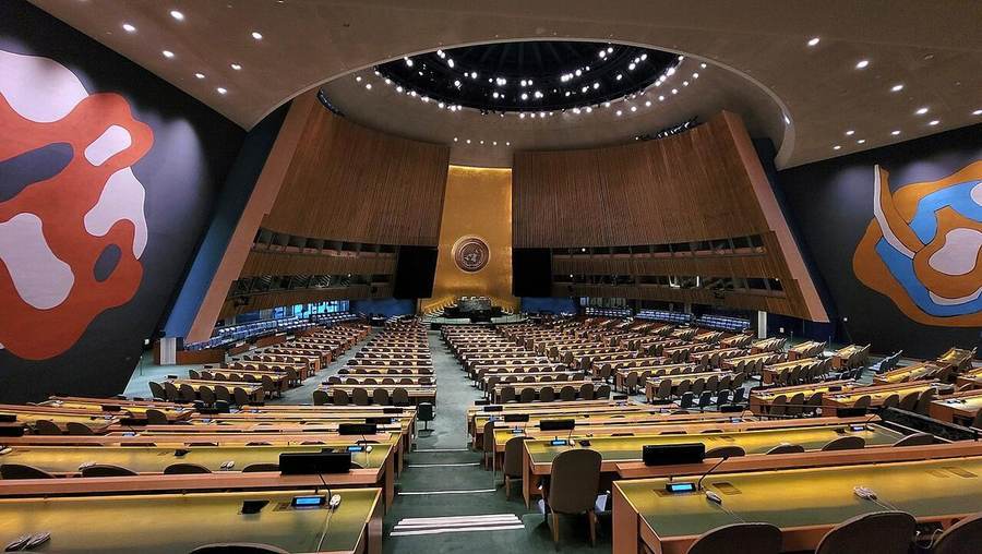 The United Nations General Assembly hall at UN Headquarters in New York