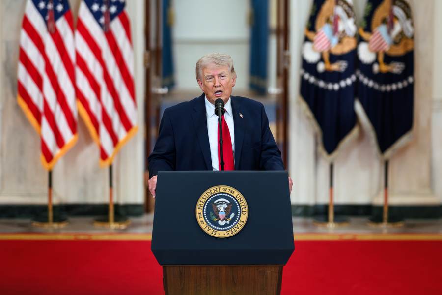 President Donald Trump delivers a 2026 White House address before his Trump vote by mail midterms reversal