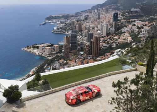 Jaguar Type 01 prototype photographed above Monaco with the Mediterranean beyond