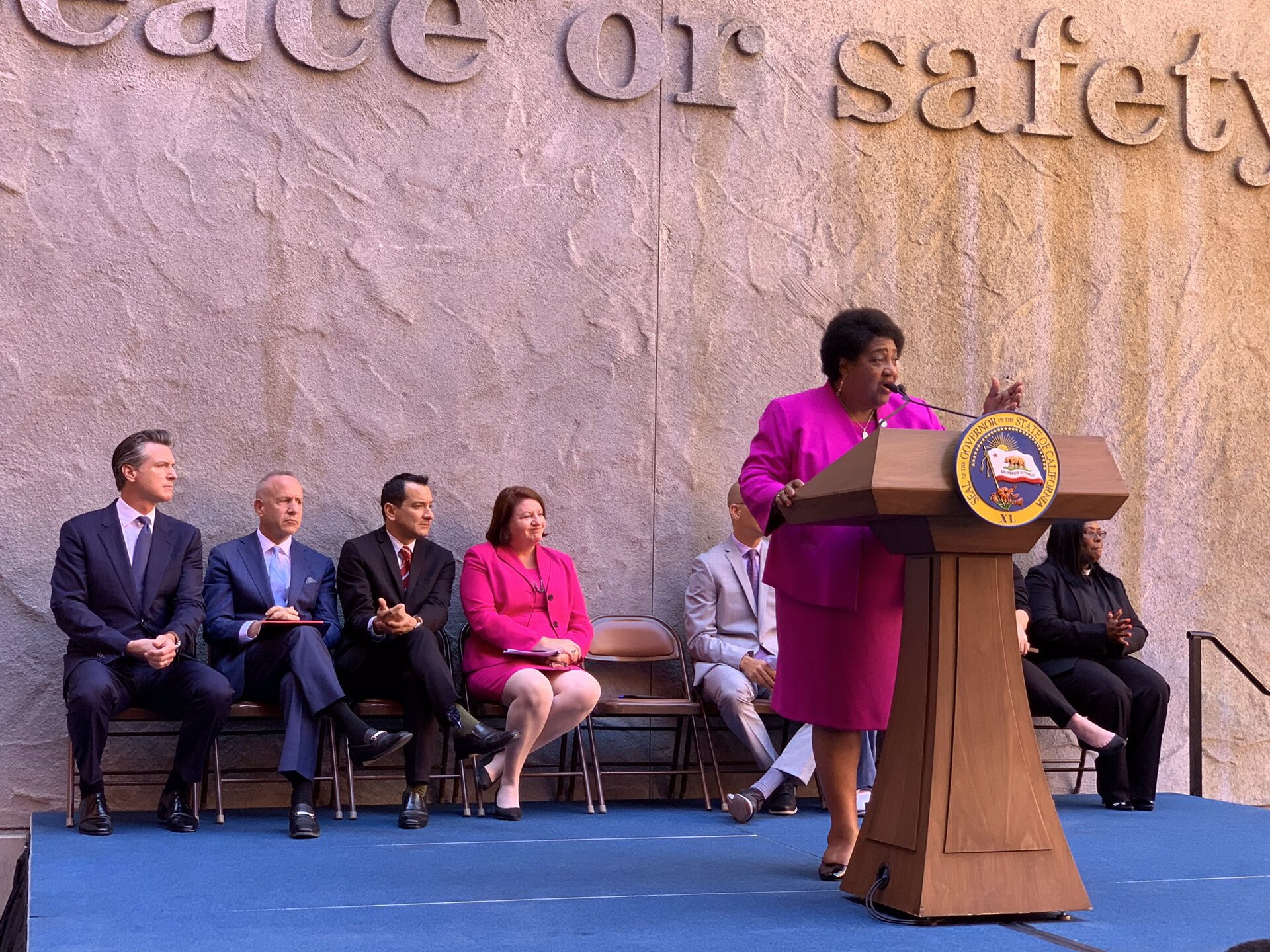 California Secretary of State Shirley Weber, addressee of the Justice Department noncitizen voter list letter, speaking in Sacramento