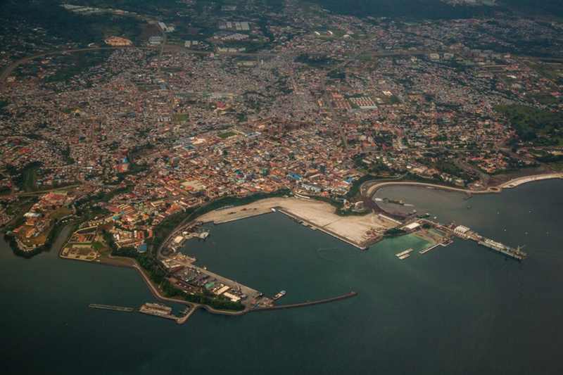 Aerial view of Malabo harbor in Equatorial Guinea, where deportees from the United States have been detained