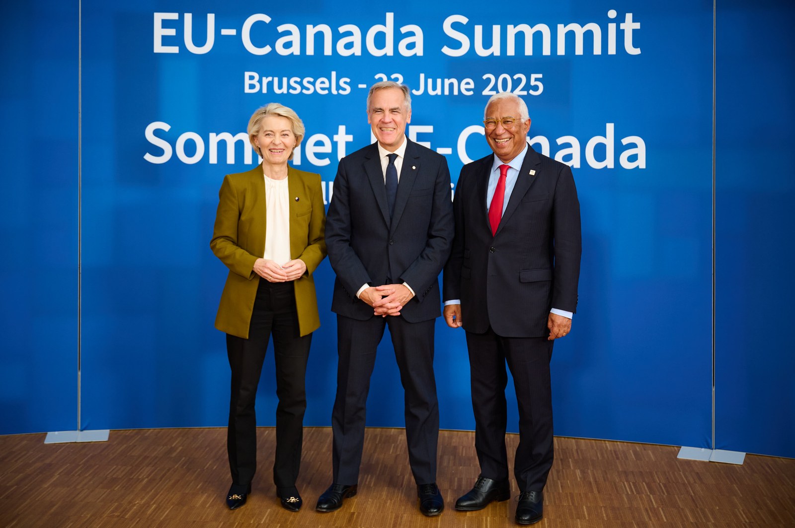 Ursula von der Leyen, Mark Carney and António Costa at the 20th EU-Canada Summit in Brussels