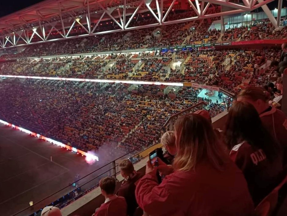 A packed Suncorp Stadium crowd in Brisbane, where 41,108 watched the Kangaroos vs Fiji Rugby League World Cup match
