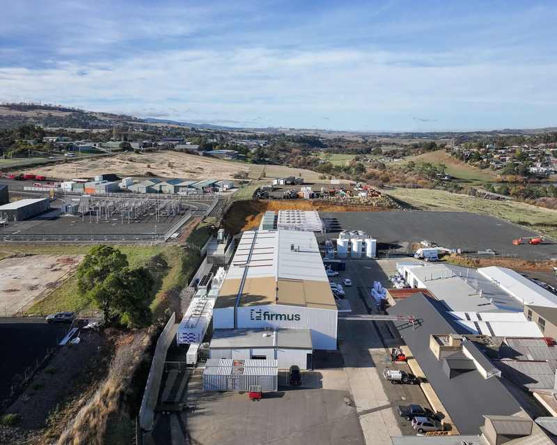 Firmus Tasmania AI factory campus construction and surrounding electrical infrastructure