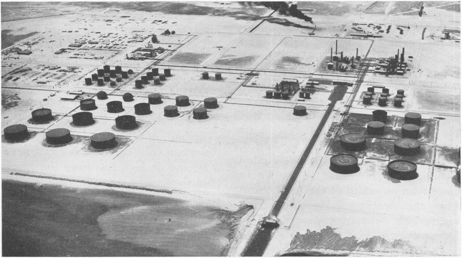 Aerial view of the Ras Tanura oil terminal and refinery oil storage tanks on Saudi Arabia's Gulf coast in the Eastern Province — the region a Houthi ballistic missile was fired toward before Saudi intercepts brought the missile down
