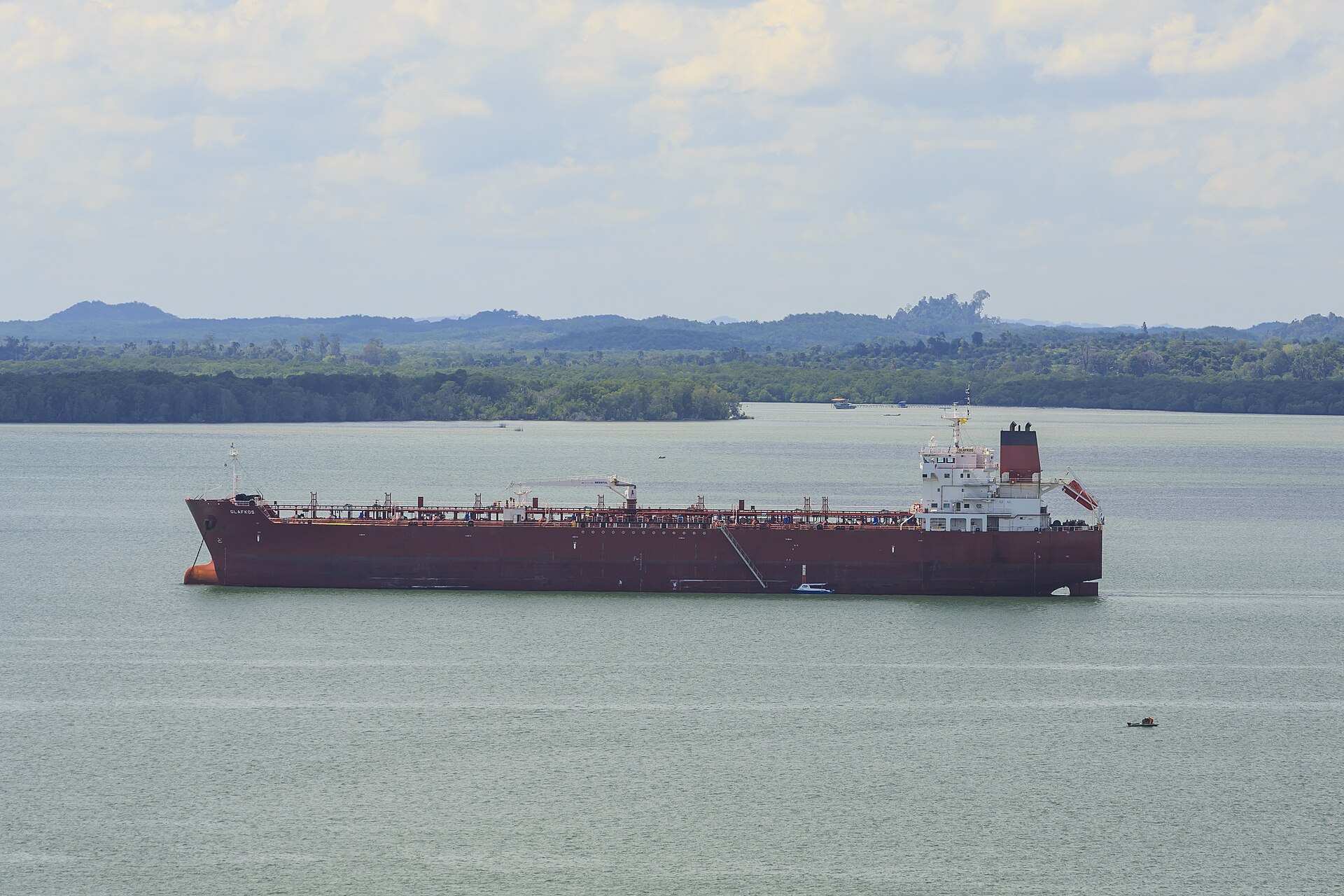 A chemical tanker at anchor at sea — the Yara J caught fire at its anchorage off Sulina in the Romania tanker fire Black Sea investigation