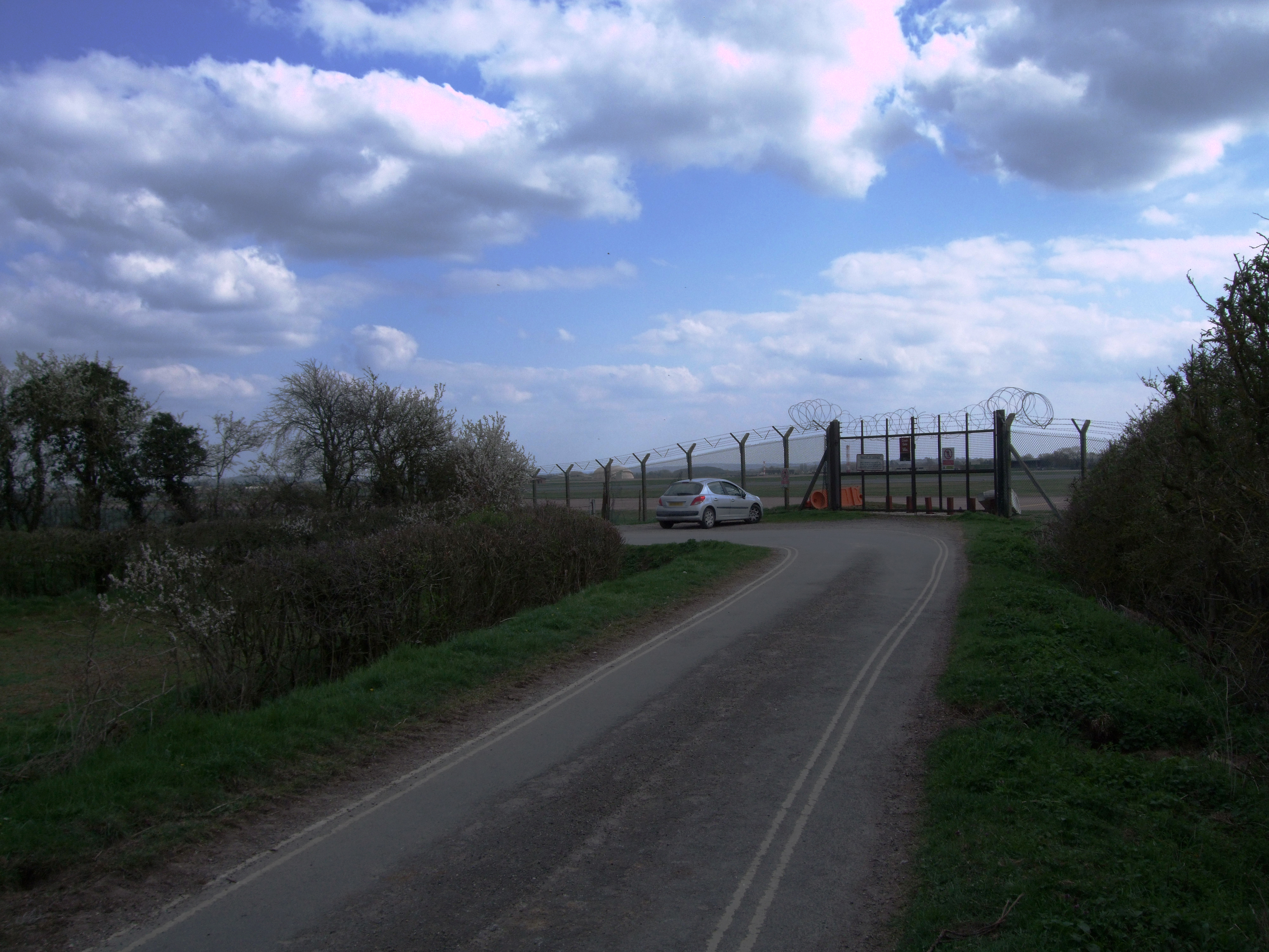 The gate at RAF Fairford in Gloucestershire — two men charged RAF Fairford under the National Security Act over an incident at the base