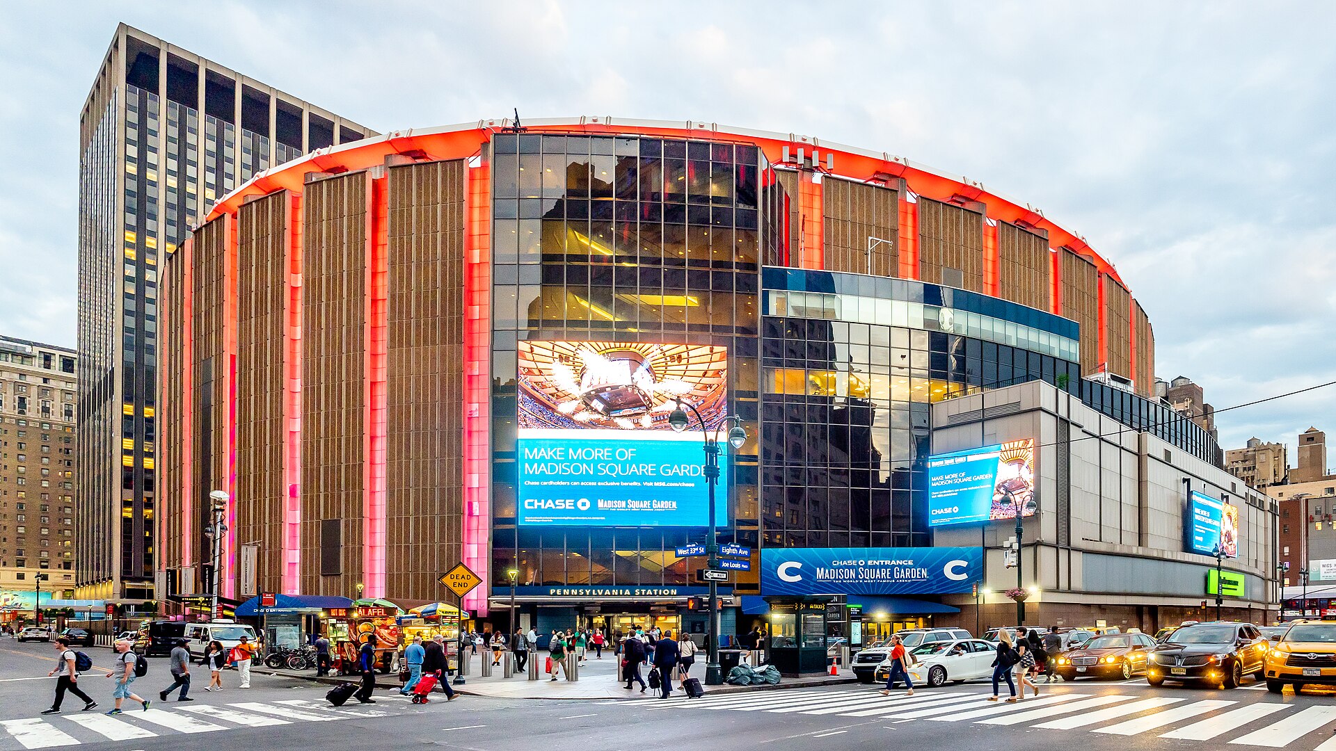 Madison Square Garden exterior in New York, site of the Knicks ring night and the 76ers win