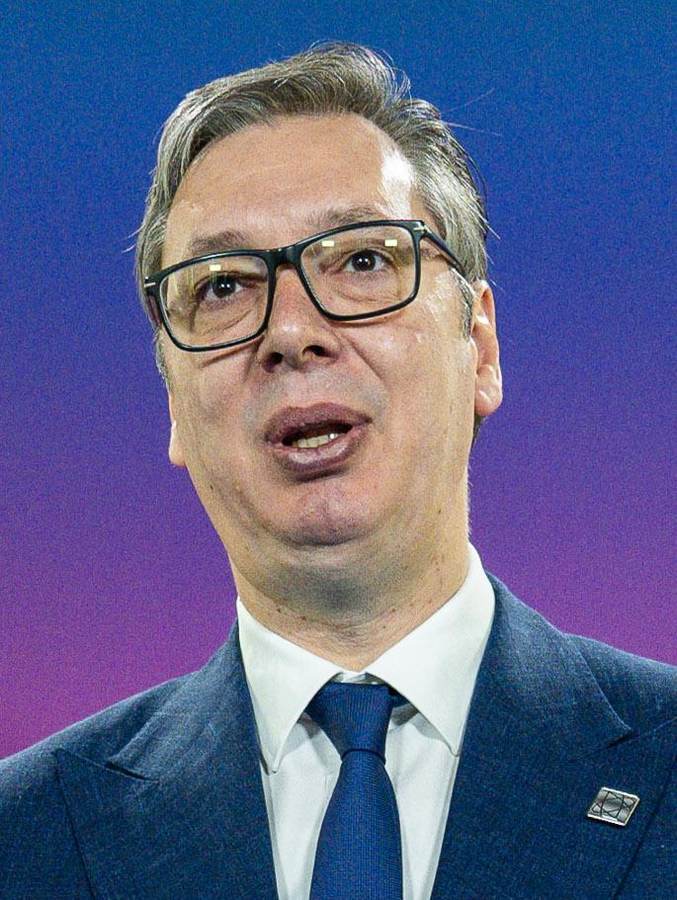 Aleksandar Vucic speaking at the Nuclear Energy Summit in Brussels in 2024; he resigned as Serbia's president on September 27, 2026