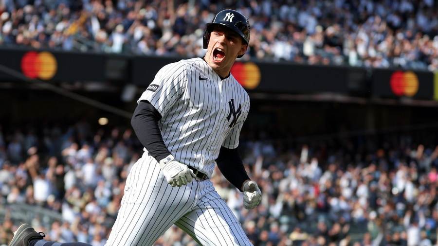 New York Yankees slugger Ben Rice swings — Rice hit a grand slam and drove in six runs as the Yankees beat the Red Sox 9-0 in Game 1 of the 2026 AL wild card series.