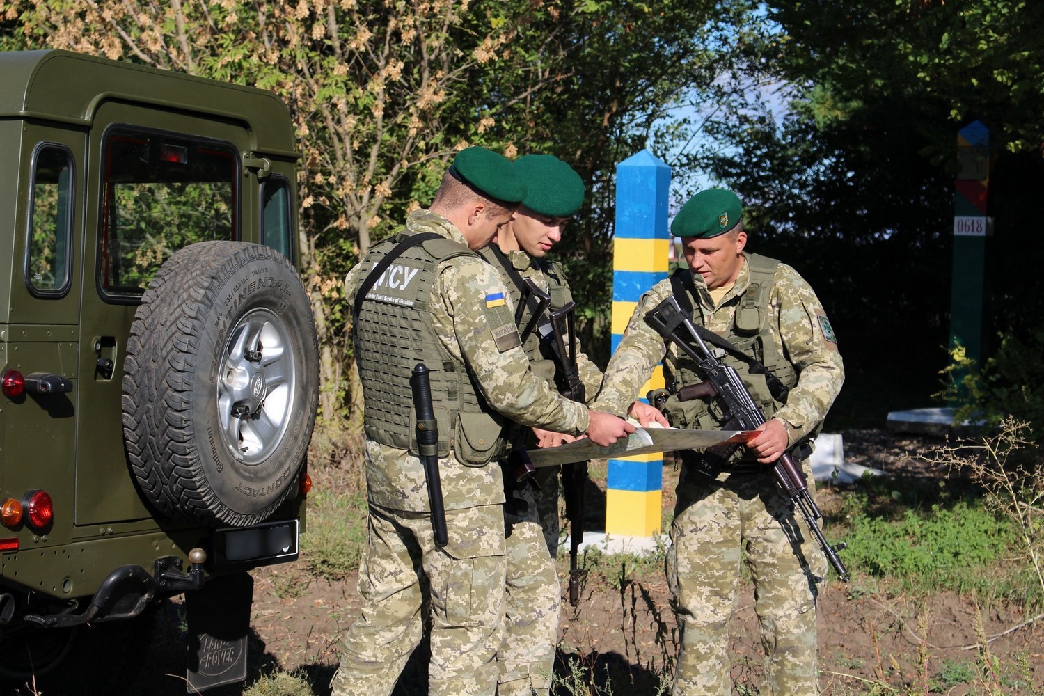 Ukrainian border guards on patrol at the border with Moldova