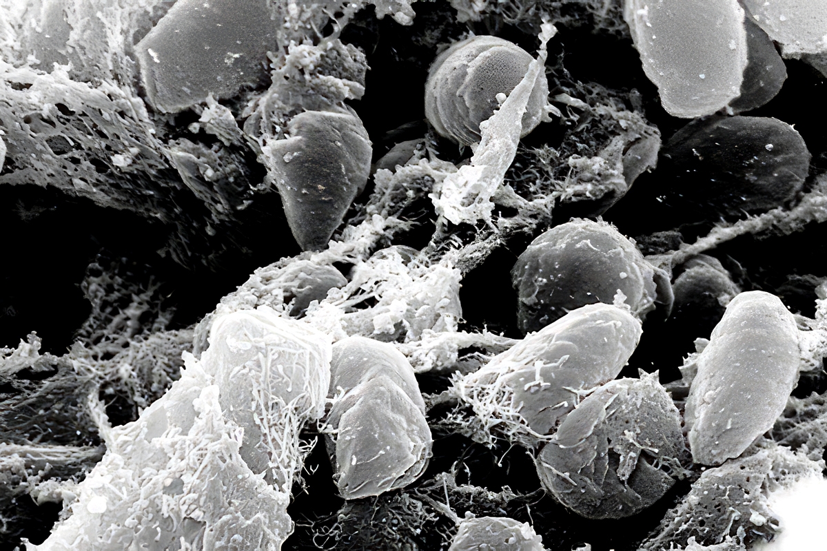 Scanning electron micrograph of Yersinia pestis bacteria, the cause of plague