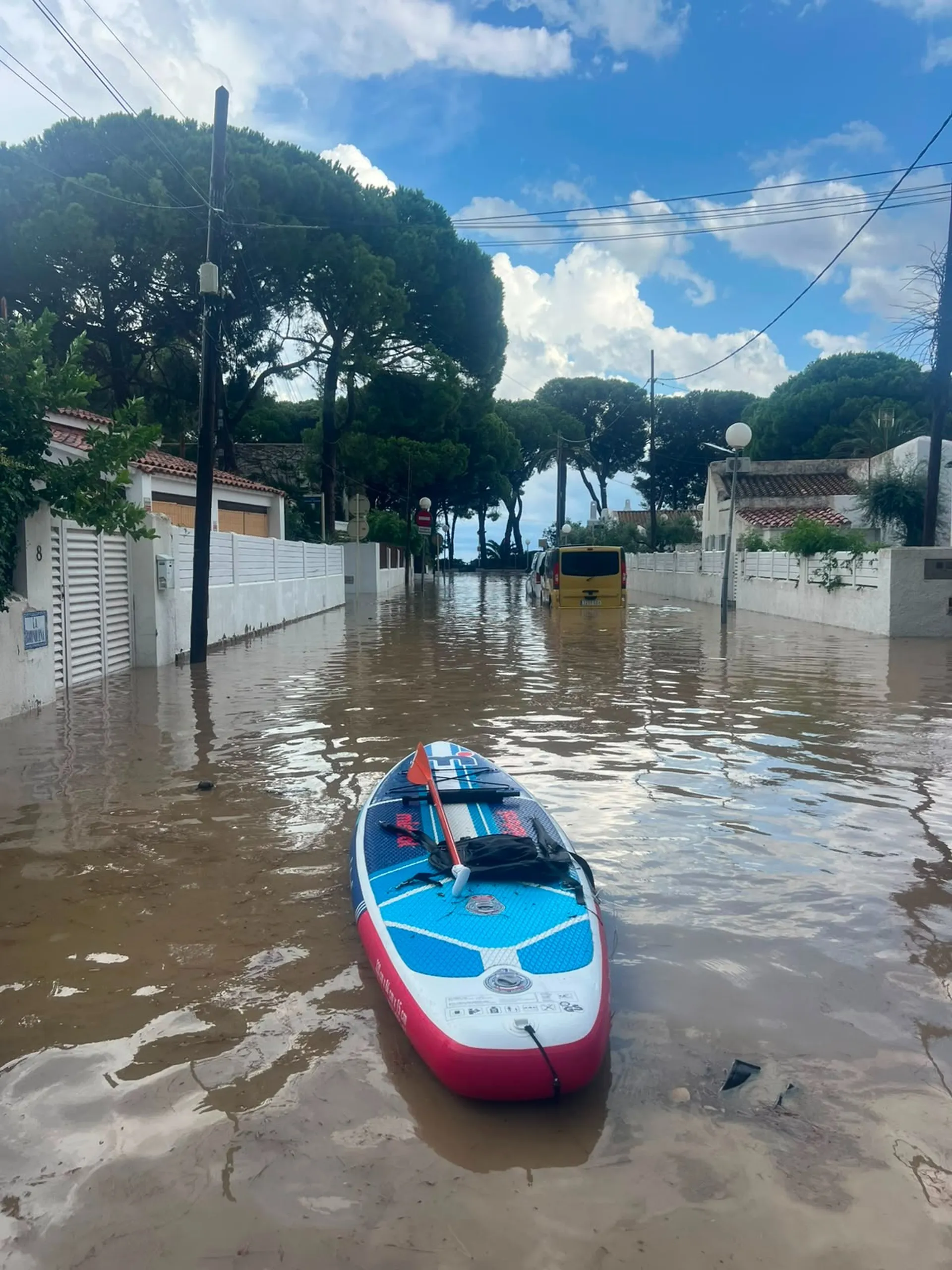 Flooded residential street in Catalonia during an earlier August 2026 storm