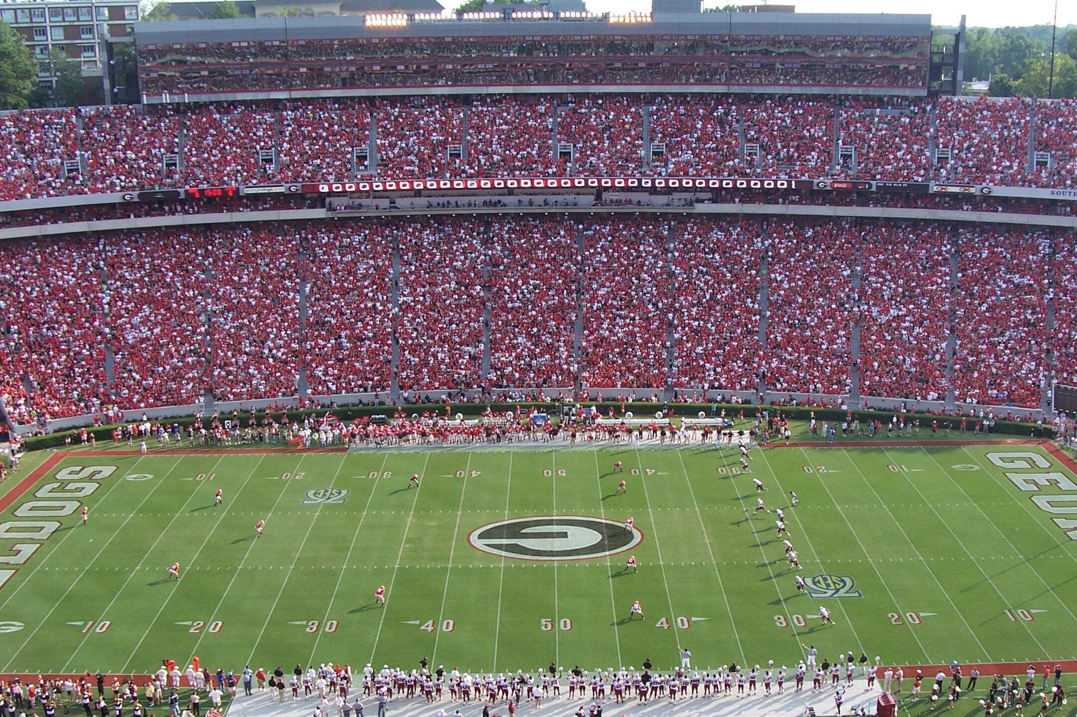 Sanford Stadium in Athens during a Georgia home game — Auburn upsets No. 1 Georgia scene of the 27-24 walk-off win