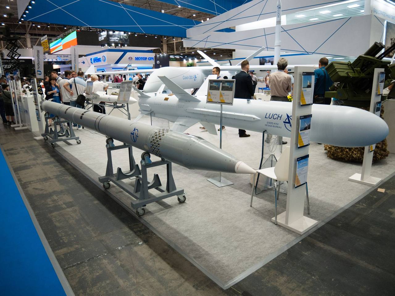 A Ukrainian R-360 Neptune cruise missile on display; Ukraine used Neptune cruise missiles in its September 26 strike on the Azov Optical-Mechanical Plant in Russia's Rostov region