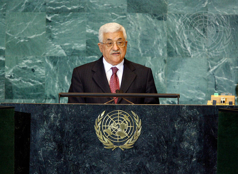Mahmoud Abbas speaking at a United Nations lectern in a file photograph