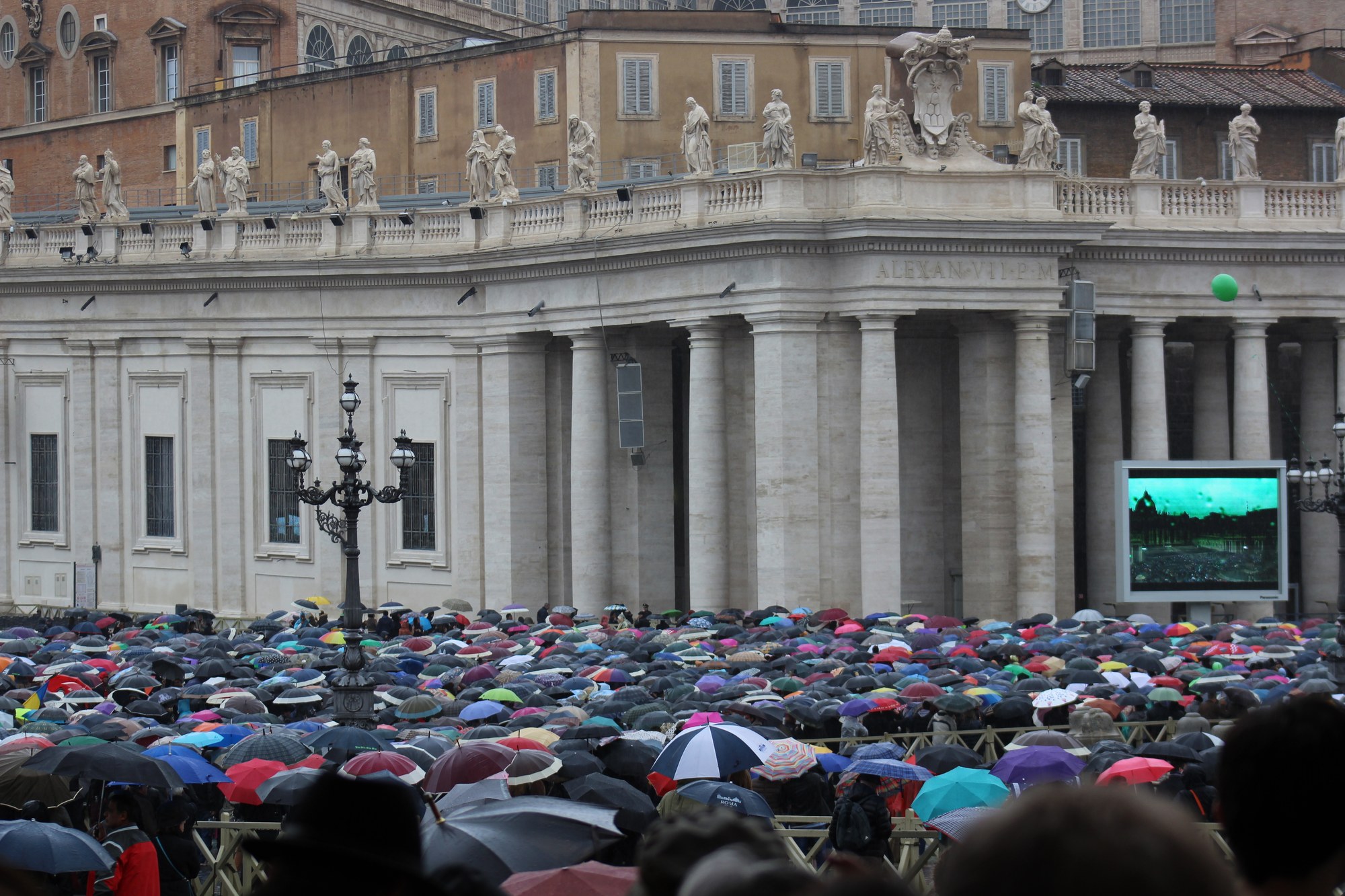 Crowds in St Peter's Square below the Apostolic Palace — Pope Leo first public appearance since lung cancer surgery