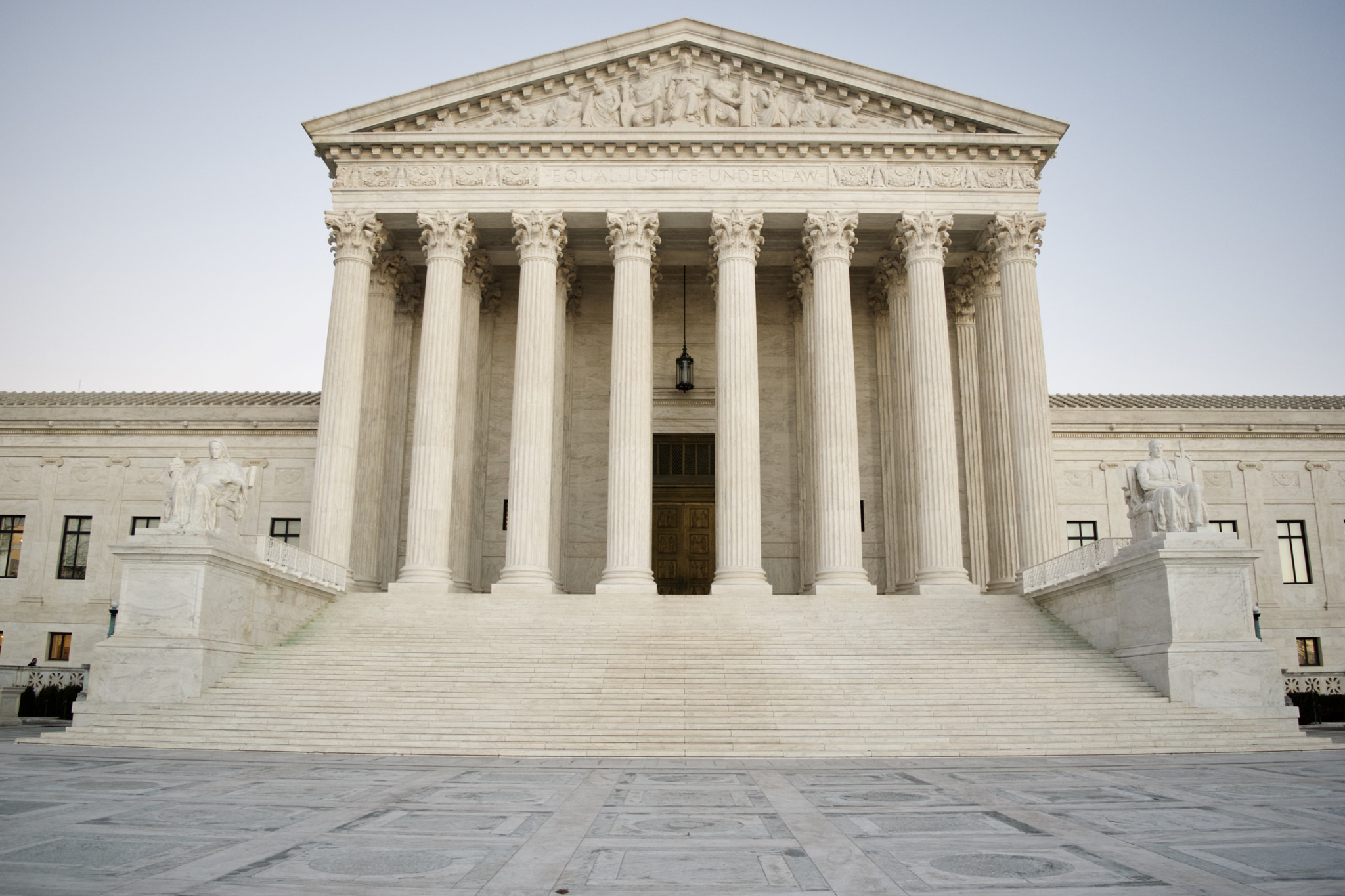 The columned west front of the U.S. Supreme Court building in Washington, D.C., beneath the inscription Equal Justice Under Law
