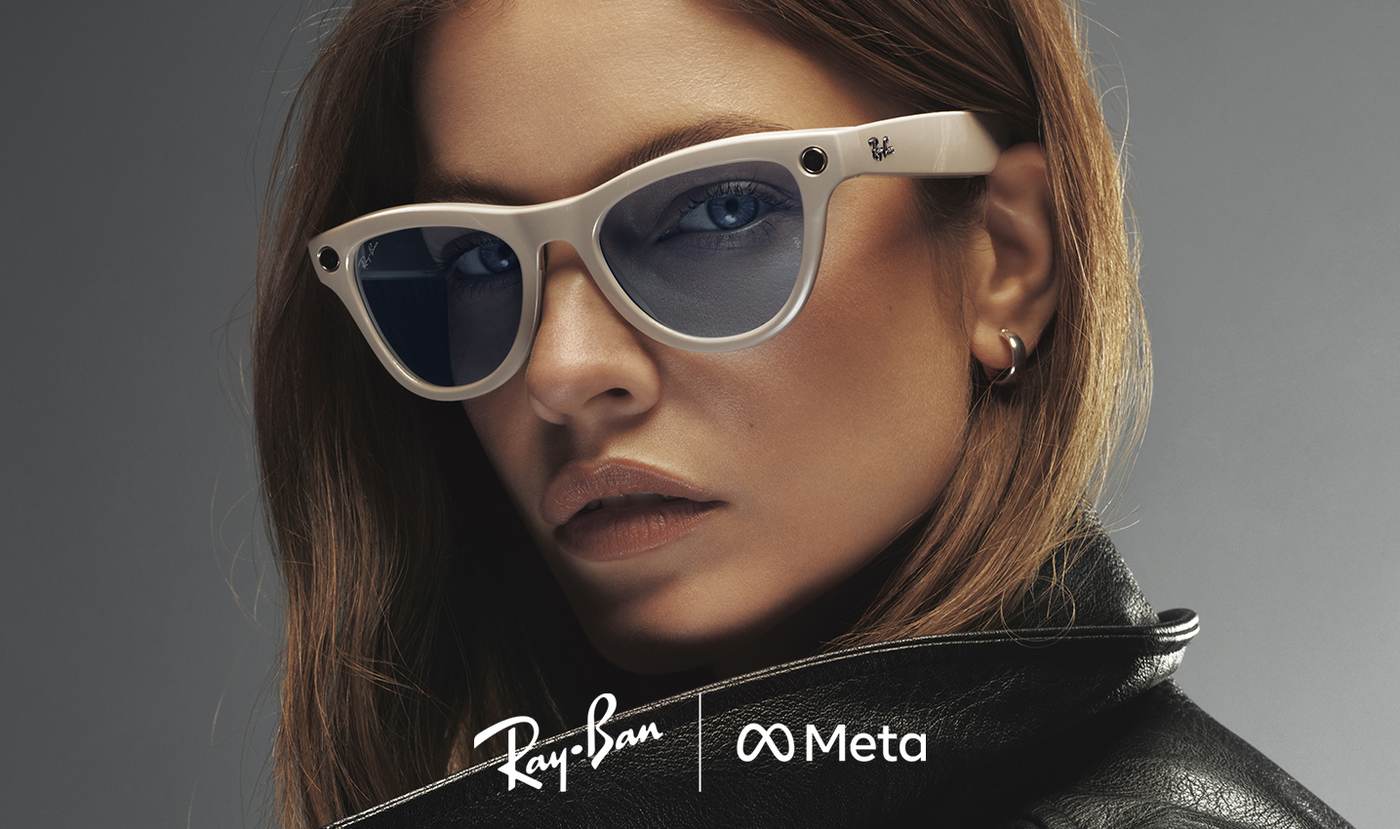 Earlier camera-equipped Ray-Ban Meta smart glasses in a promotional file image; not the camera-free $349 Ray-Ban Meta Audio or Gen 3 model