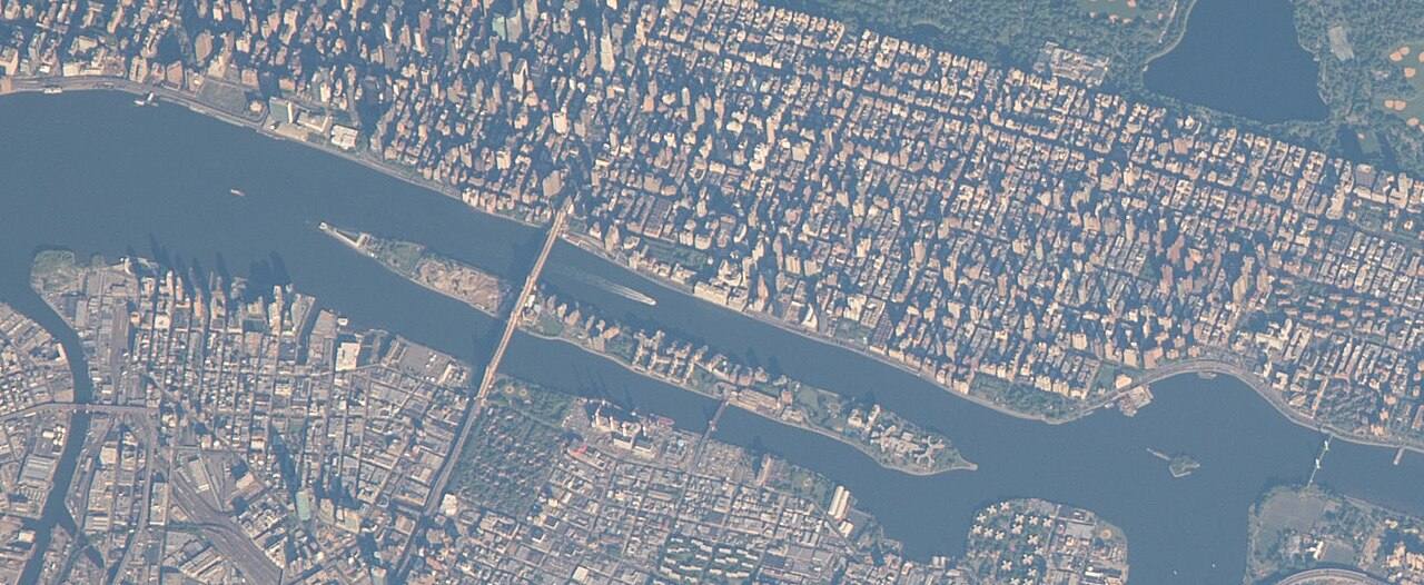 Aerial view from the International Space Station of Manhattan's East River and the United Nations Headquarters area in New York