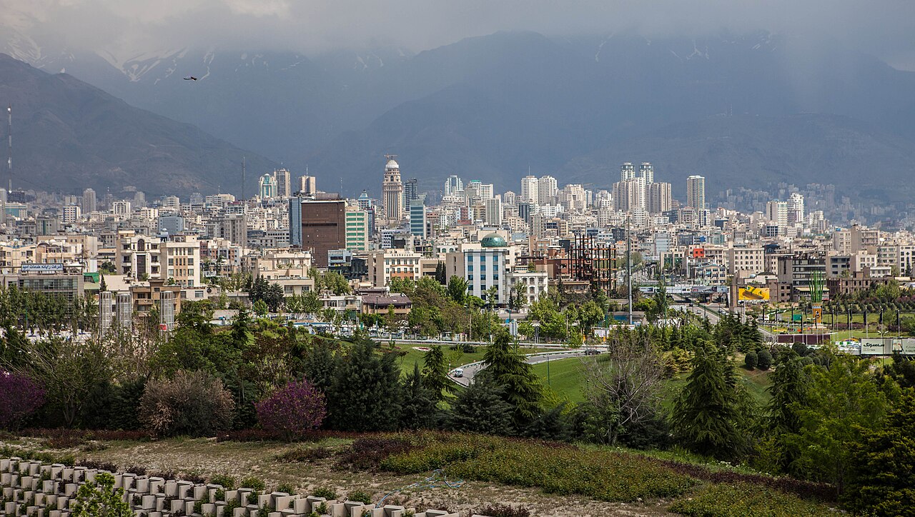 The skyline of northern Tehran beneath the Alborz mountains