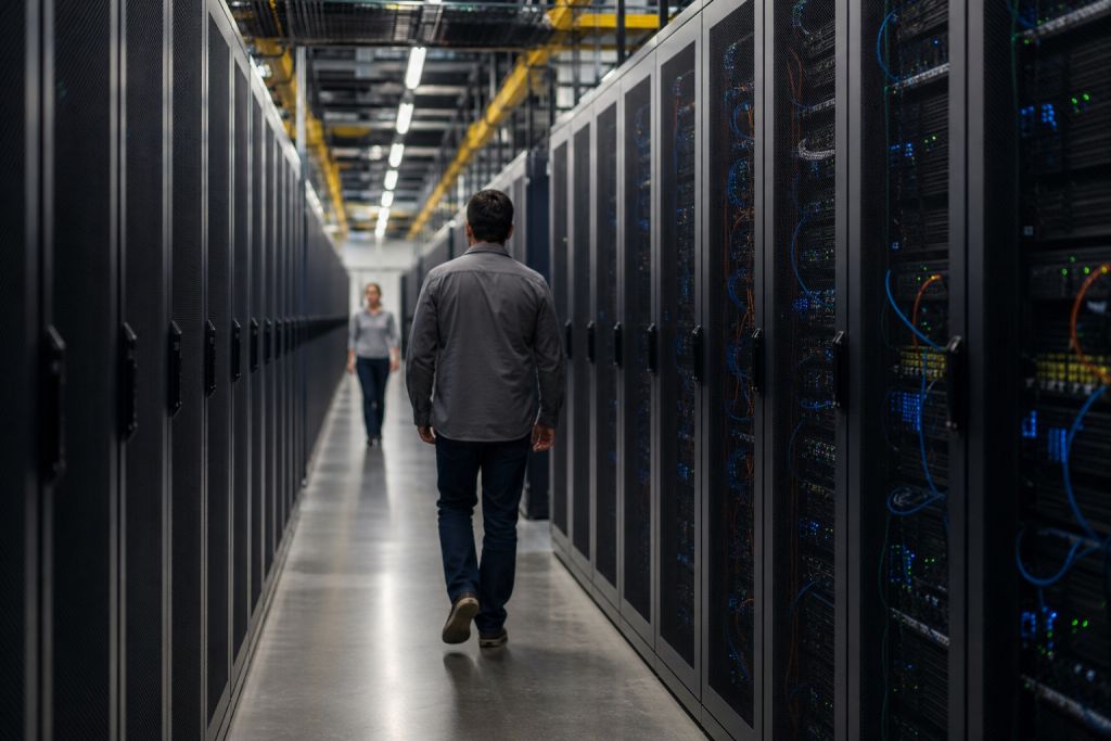 Rows of GPU servers in an AI data center — LLMJacking Black October AI platforms coverage