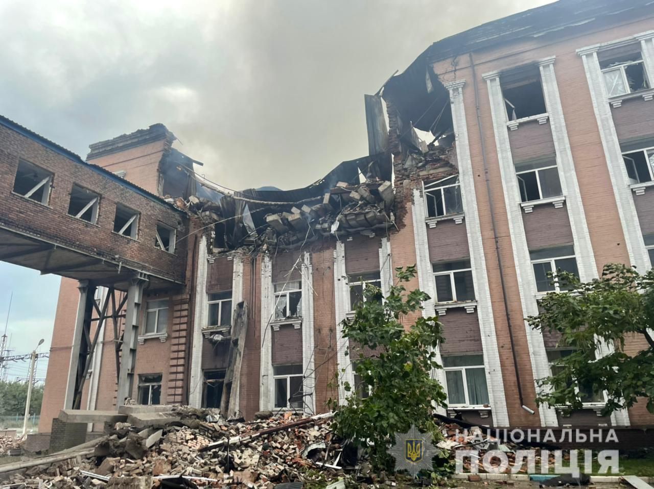 The Sloviansk thermal power plant in Donetsk region after Russian shelling, its main building shattered and rubble piled in front — Ukraine energy infrastructure strikes, file photo