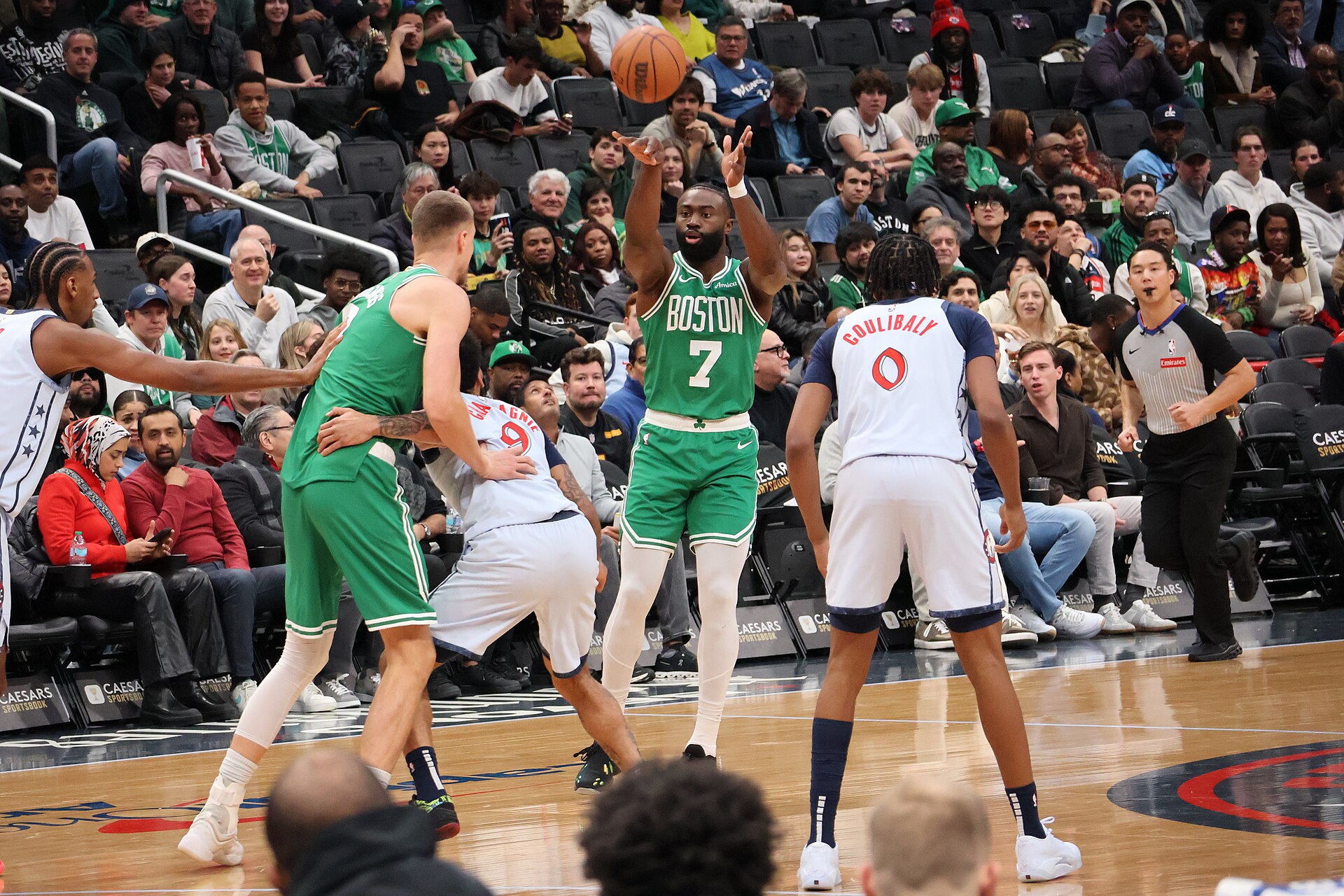 Jaylen Brown shooting for the Boston Celtics in 2024, before his trade to the Philadelphia 76ers