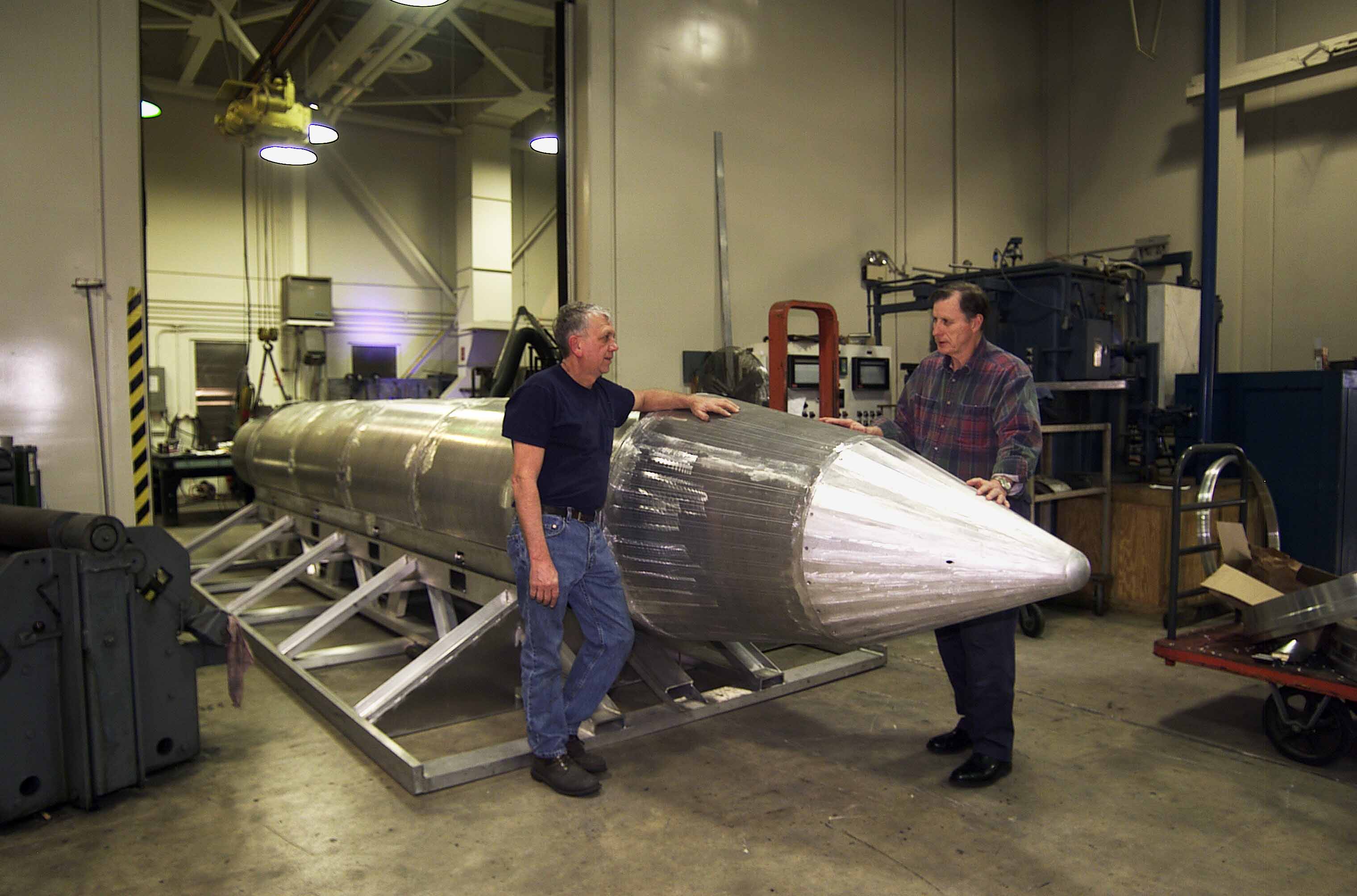 A GBU-43/B MOAB prototype on display — the 30-foot weapon is the largest non-nuclear bomb in the US arsenal