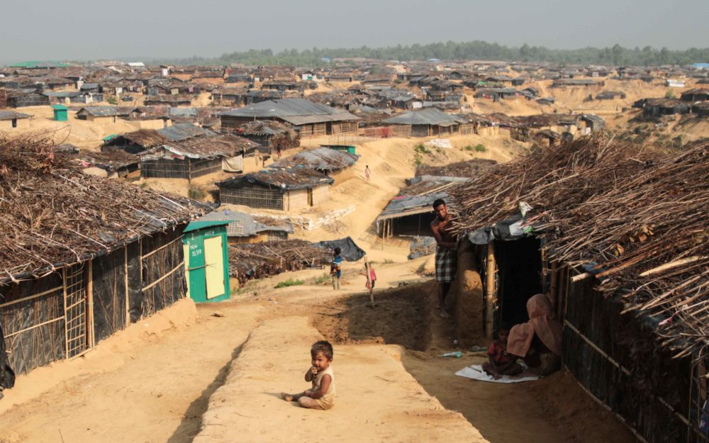 Rohingya families in Kutupalong refugee camp in Bangladesh as the UN warns Rakhine State is unsafe for return
