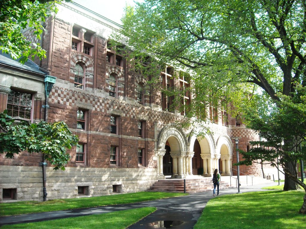 Austin Hall on the Harvard University campus during the Harvard funding appeal hearing