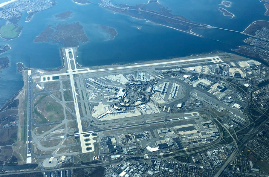 Aerial view of John F. Kennedy International Airport, destination of the Qantas Sydney New York non-stop route