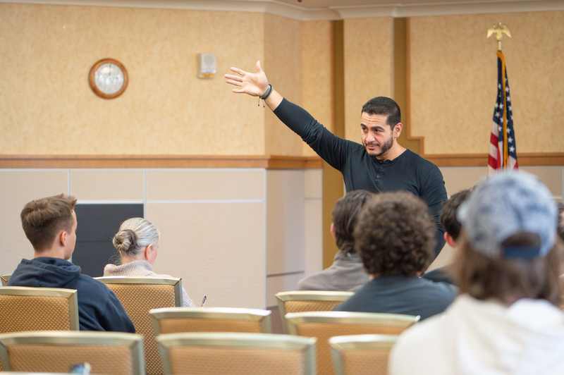 Democratic U.S. Senate nominee Abdul El-Sayed meeting voters at a Michigan campaign event