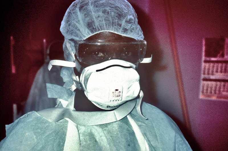 A nurse in full protective equipment during an Ebola outbreak