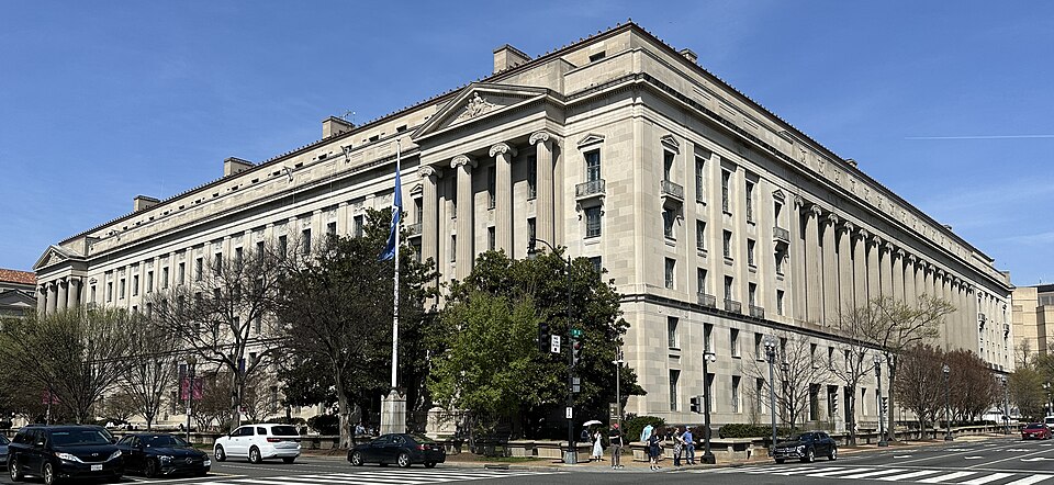 Robert F. Kennedy Department of Justice Building in Washington, D.C., as DOJ school desegregation cases face dismissal
