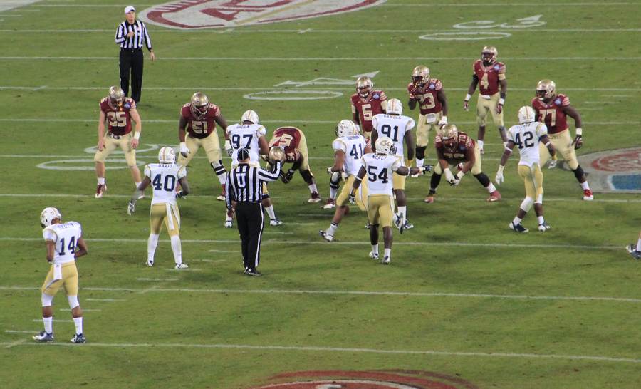 Florida State offense in action in a file photo illustrating the Seminoles' rushing attack