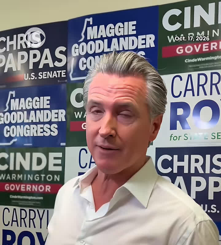 Gov. Gavin Newsom taking questions in Exeter, New Hampshire, where he reacted to ex-wife Kimberly Guilfoyle's removal as ambassador to Greece