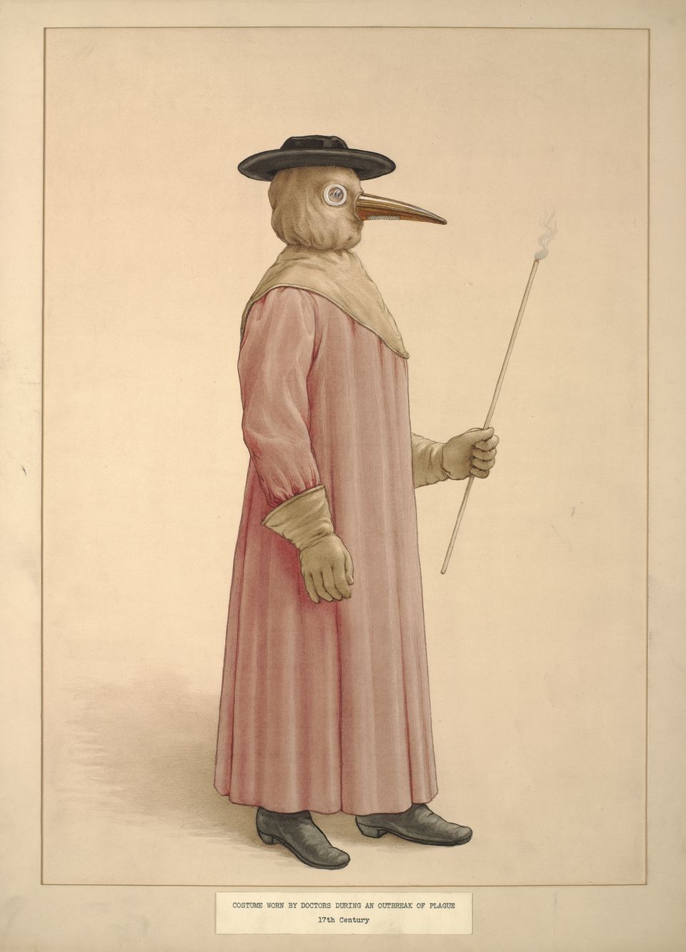 Historical plague doctor protective costume from the 17th century