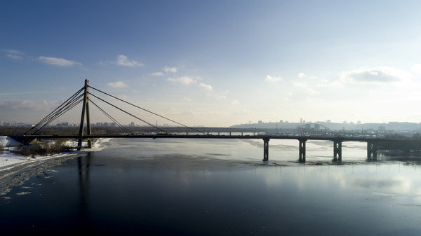 Kyiv Pivnichnyi Northern Bridge across the Dnipro before the fifth straight day of Russian bridge strikes