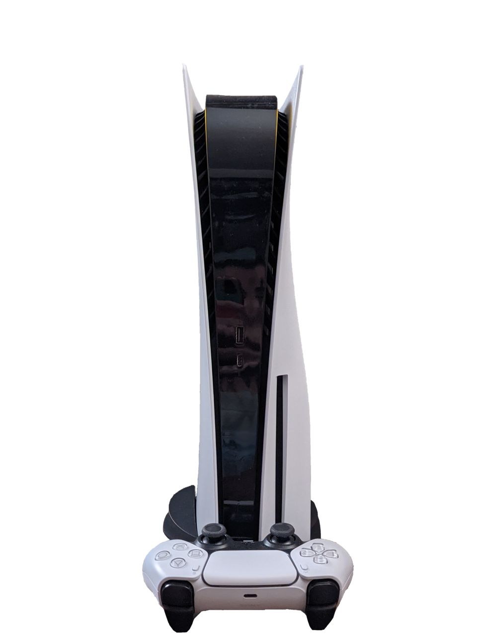 Standard PlayStation 5 console and DualSense controller used for PlayStation AI upscaling on the base console