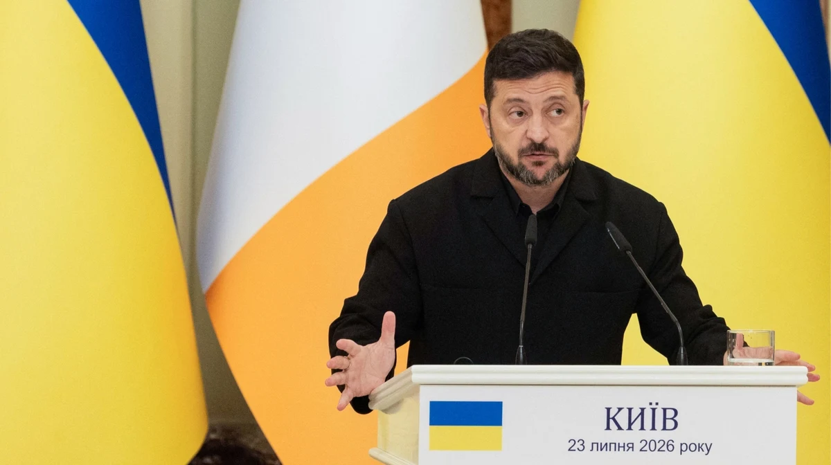 Ukrainian President Volodymyr Zelenskyy speaking at a podium in Kyiv — file photo for the Ukraine war day 1699 briefing