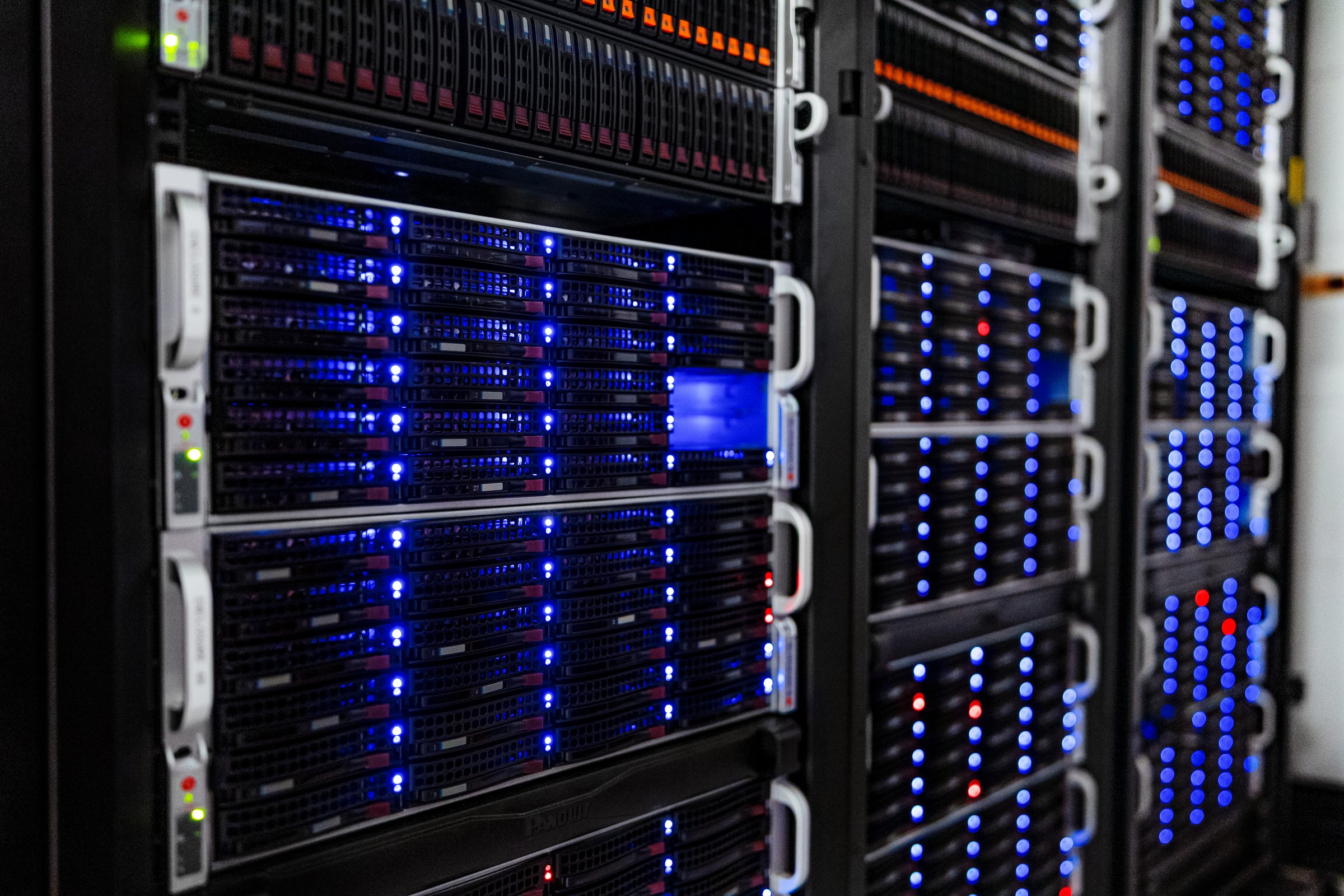 Server racks in a data centre corridor