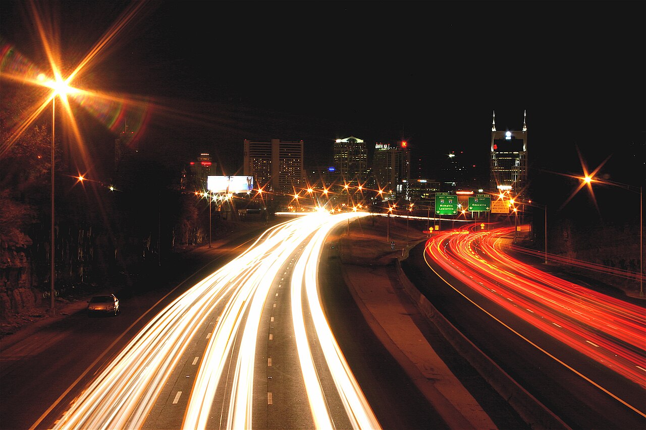 Nashville, Tennessee at night — the city where Christa Pike survived a botched execution at Riverbend Maximum Security Institution and is now held at the Debra K. Johnson Rehabilitation Center