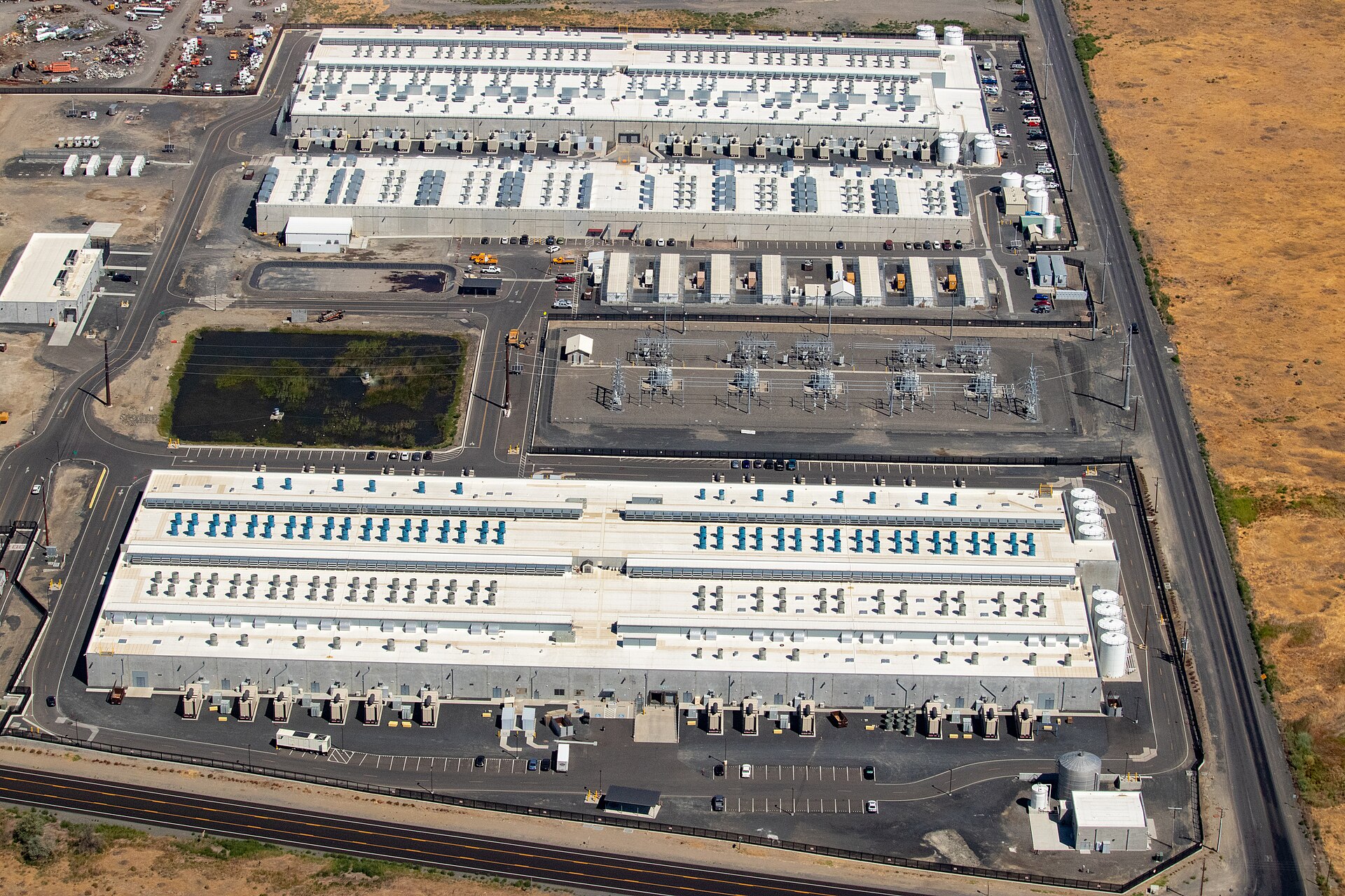 Aerial view of Amazon AWS us-west-2 data centers in Oregon — file photo for the Amazon TorchNeuron Trainium PyTorch tool story