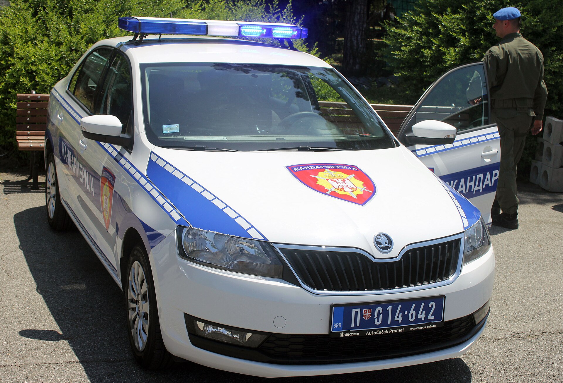 Serbia Gendarmerie patrol car — the unit guarding the Israeli embassy in Belgrade after the attack