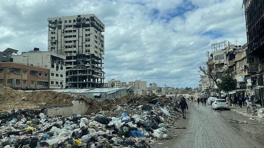 War-damaged buildings in Gaza City, where Israel says Hamas commander Izz al-Din Al-Beik was killed in a Nasr neighbourhood airstrike