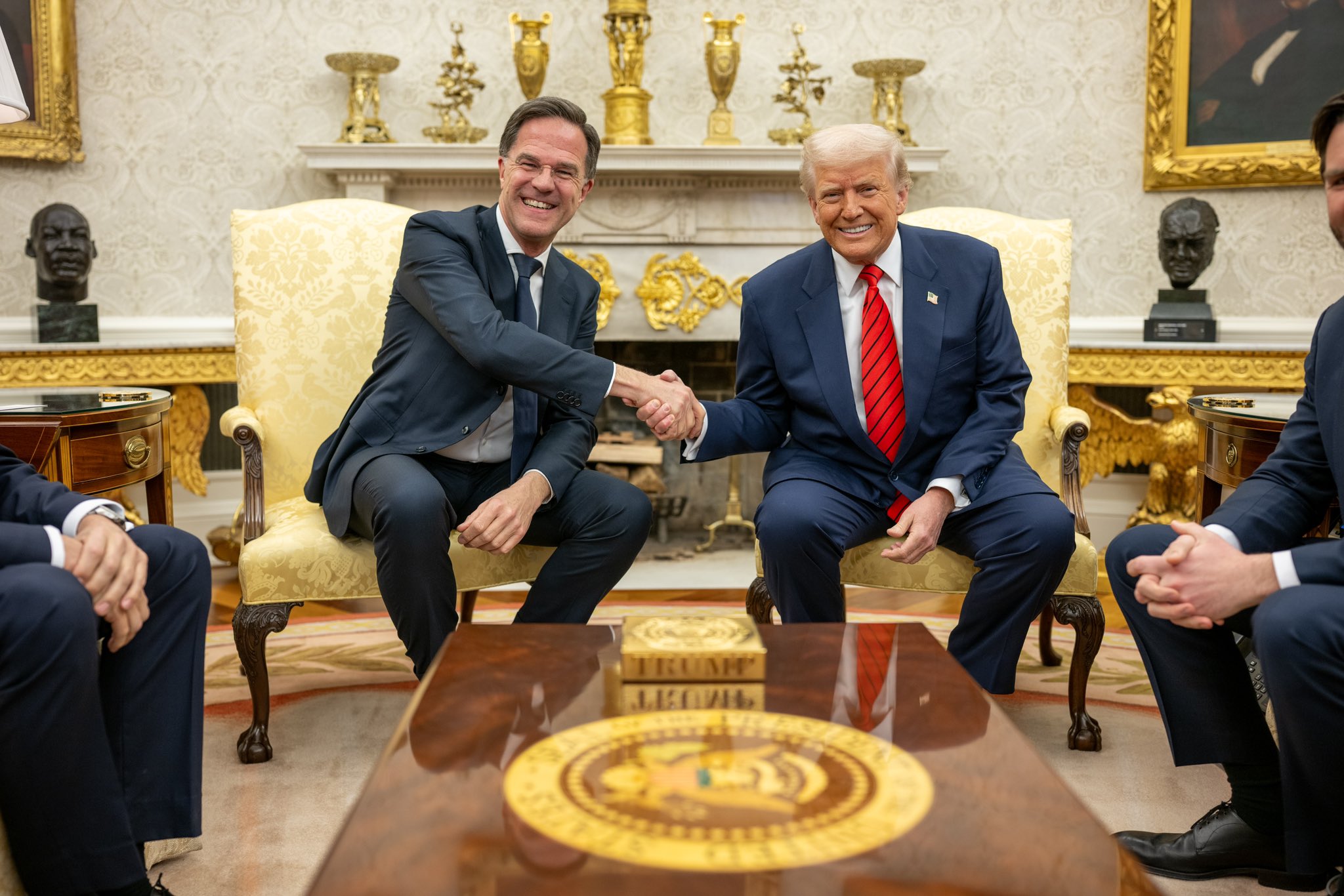 Donald Trump and NATO Secretary General Mark Rutte in a file photo accompanying analysis of whether NATO should shoot down Russian planes