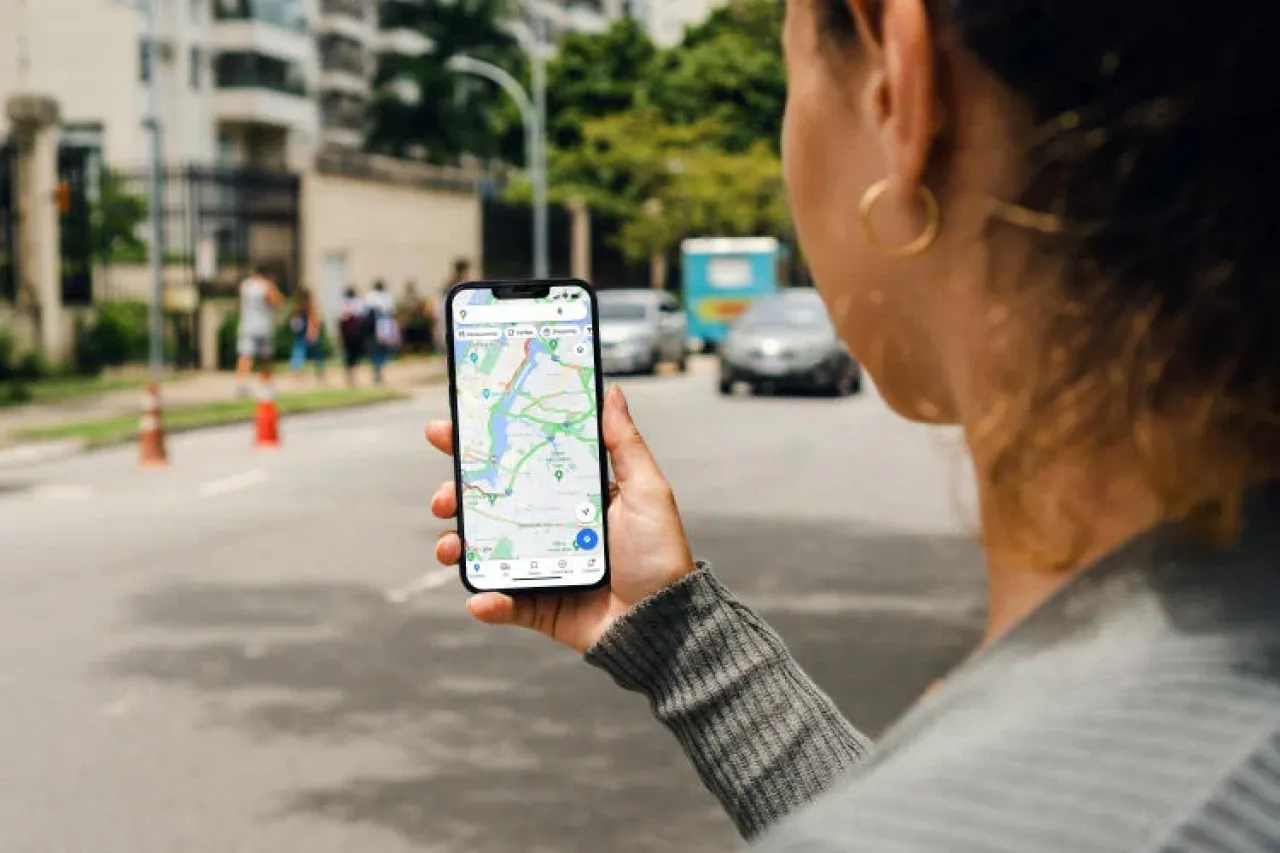 A smartphone displaying a location view in Google Maps