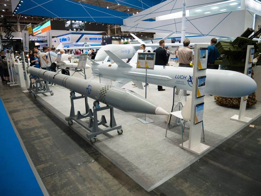 A Ukrainian R-360 Neptune cruise missile on display; Ukraine used Neptune cruise missiles in its September 26 strike on the Azov Optical-Mechanical Plant in Russia's Rostov region